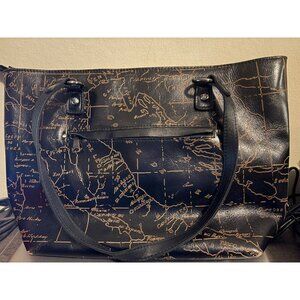Patricia Nash Brown Leather Map Print Tote Bag